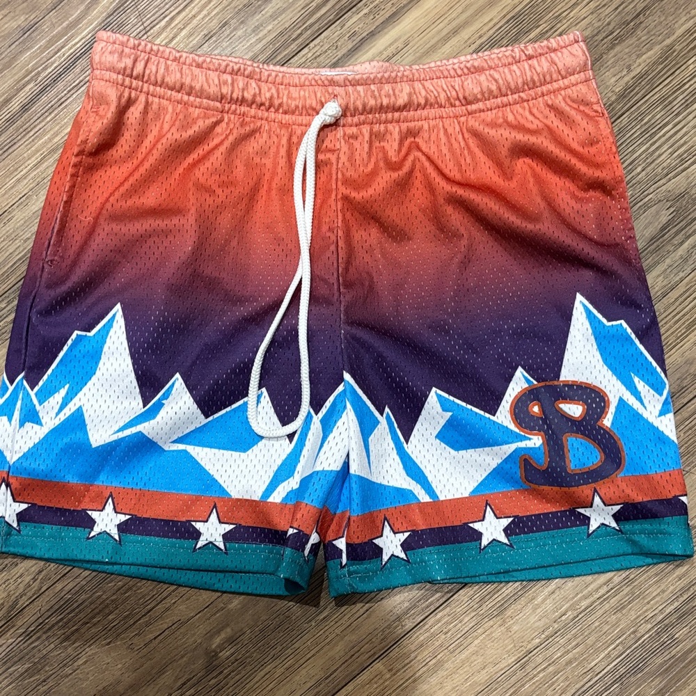 Kids Bucketsquad Gradient Mountain Print Shorts with Blue Accent - Brand B